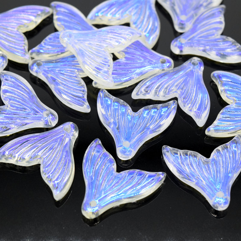 20 x Glass Mermaid Clear AB Plated Pendant Charms 20mm