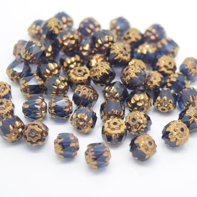 Czech Faceted Pressed Glass Cathedral Round Beads 6mm (60pcs) - Montana / Bronze