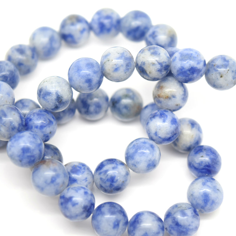 STAR BEADS: 48 x Round 8mm Strand Gemstone Beads - Natural Blue Spot - Glass Gemstone Beads