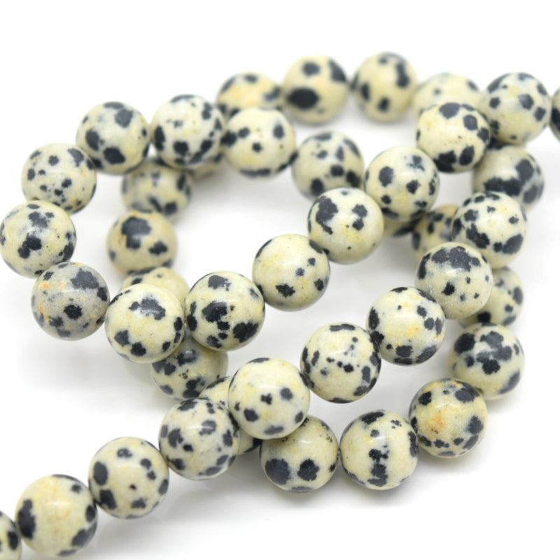 STAR BEADS: 48 x Round 8mm Strand Gemstone Beads - Natural Dalmatian - Glass Gemstone Beads