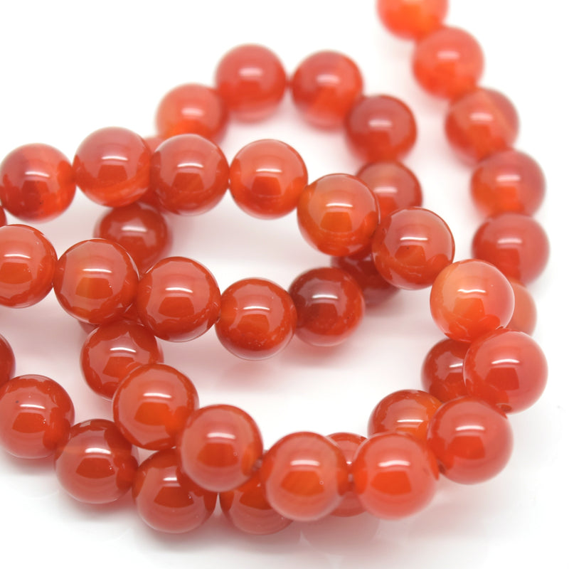 STAR BEADS: 48 x Round 8mm Strand Gemstone Beads - Natural Orange/Red Agate - Glass Gemstone Beads