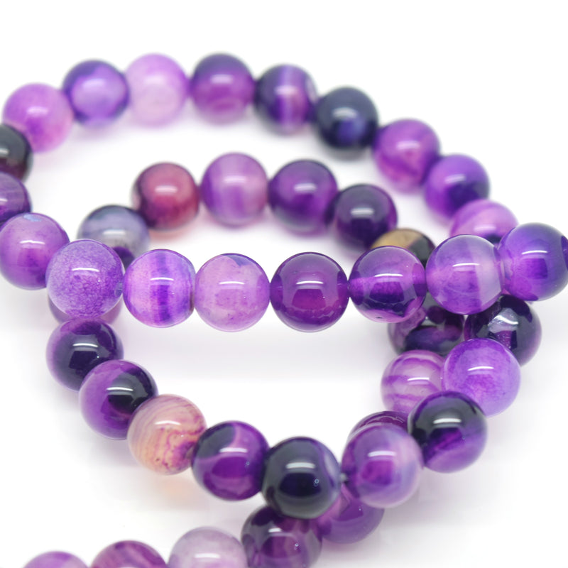 STAR BEADS: 48 x Round 8mm Strand Gemstone Beads - Natural Purple Agate - Glass Gemstone Beads