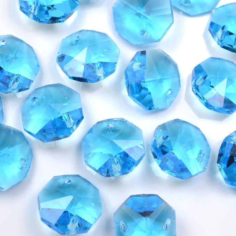 STAR BEADS: OCTAGON GLASS BEADS 14MM - AQUAMARINE - Octagon Glass Beads