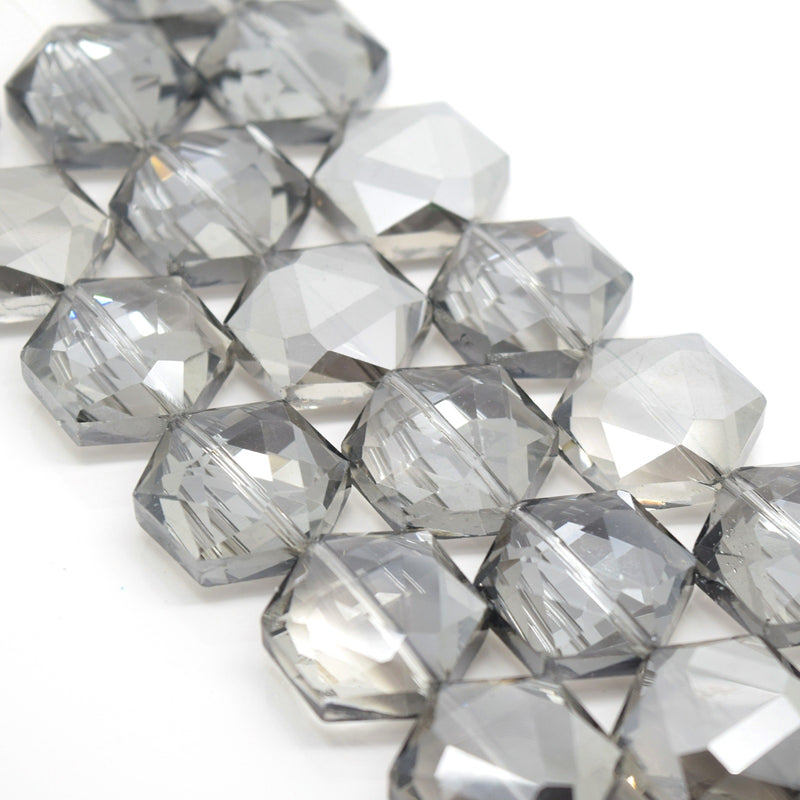 STAR BEADS: 5 x Hexagon Faceted Glass Beads 20x18x9mm - Silver Shade - Hexagon Beads