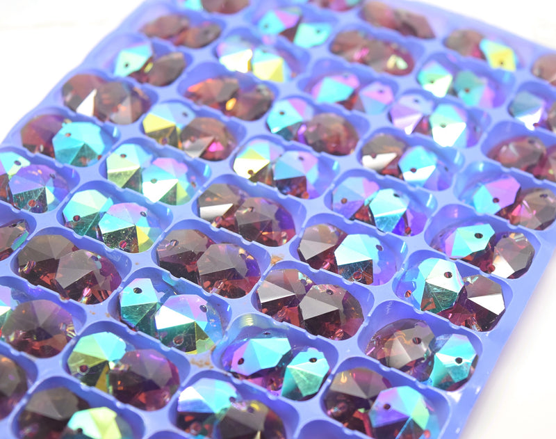 Octagon Glass Beads 14mm - Amethyst AB