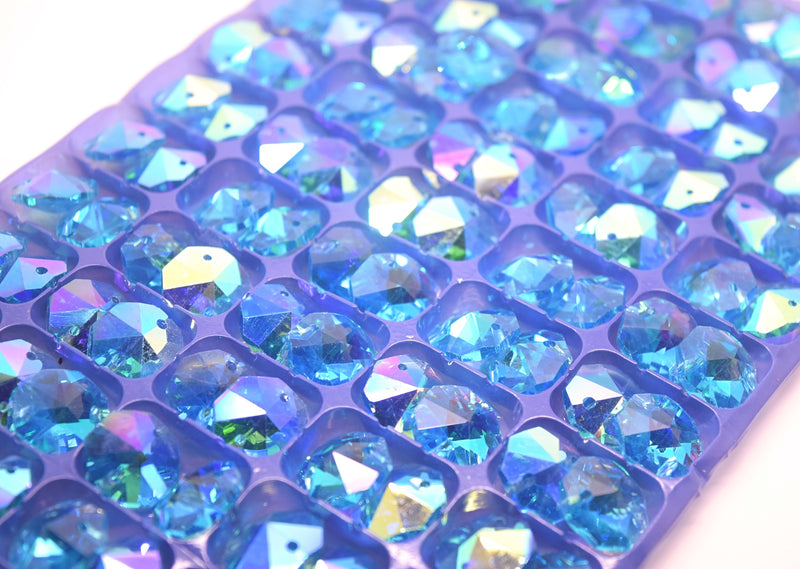 Octagon Glass Beads 14mm - Aquamarine AB