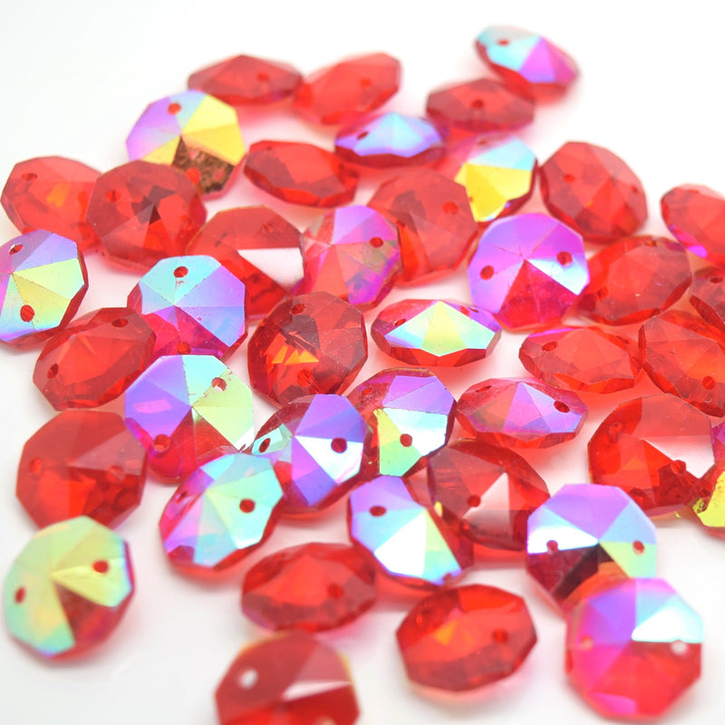 Octagon Glass Beads 14mm - Light Siam AB