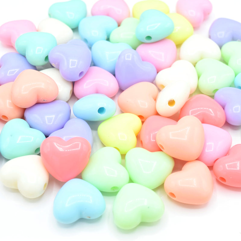 50 x Opaque Pastel Acrylic Heart Beads 15x17mm - Mixed
