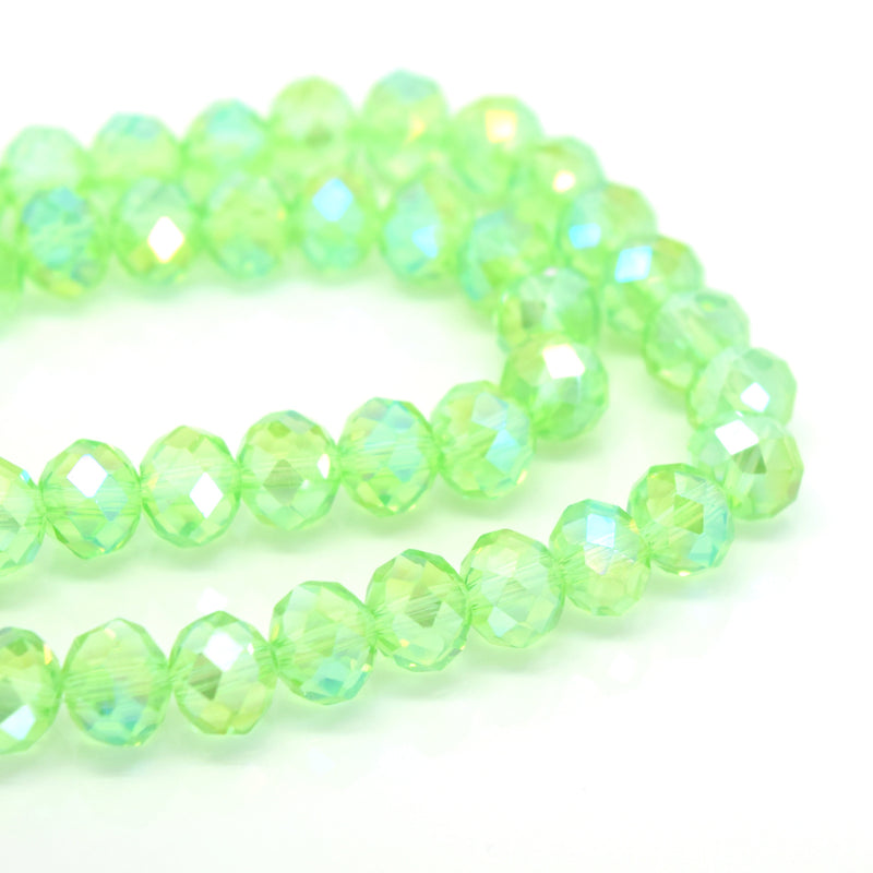 STAR BEADS: FACETED RONDELLE GLASS BEADS - PERIDOT AB - Rondelle Beads