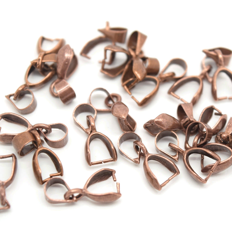 STAR BEADS: 20 x Brass Pinch Bail Pendant Findings 10mm - Antique Copper Plated - Bails