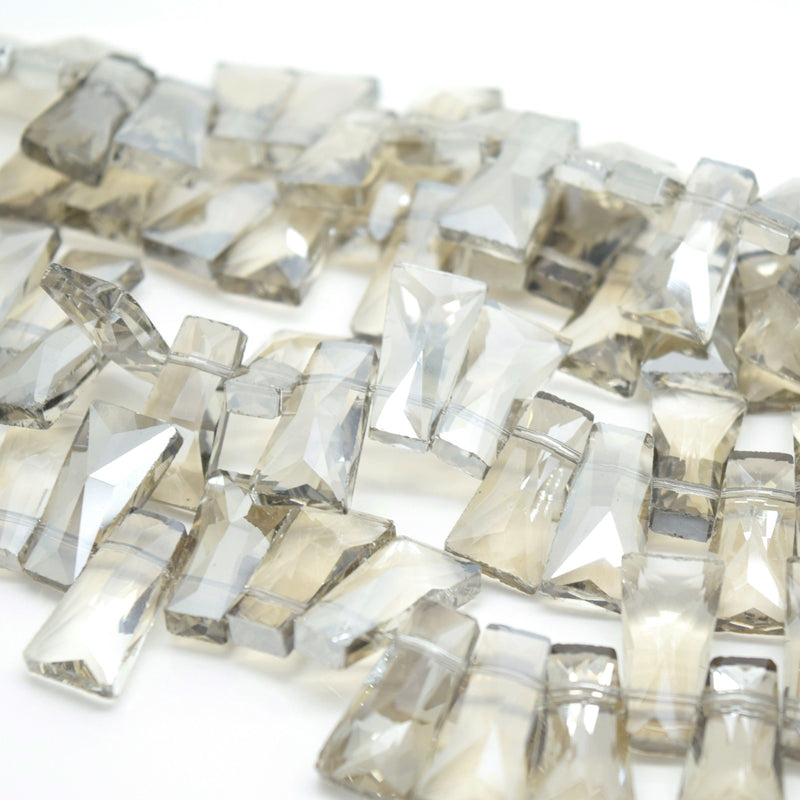 STAR BEADS: 10 x Pyramid Faceted Glass Beads 20x7x11mm - Silver Shade - Pyramid Beads