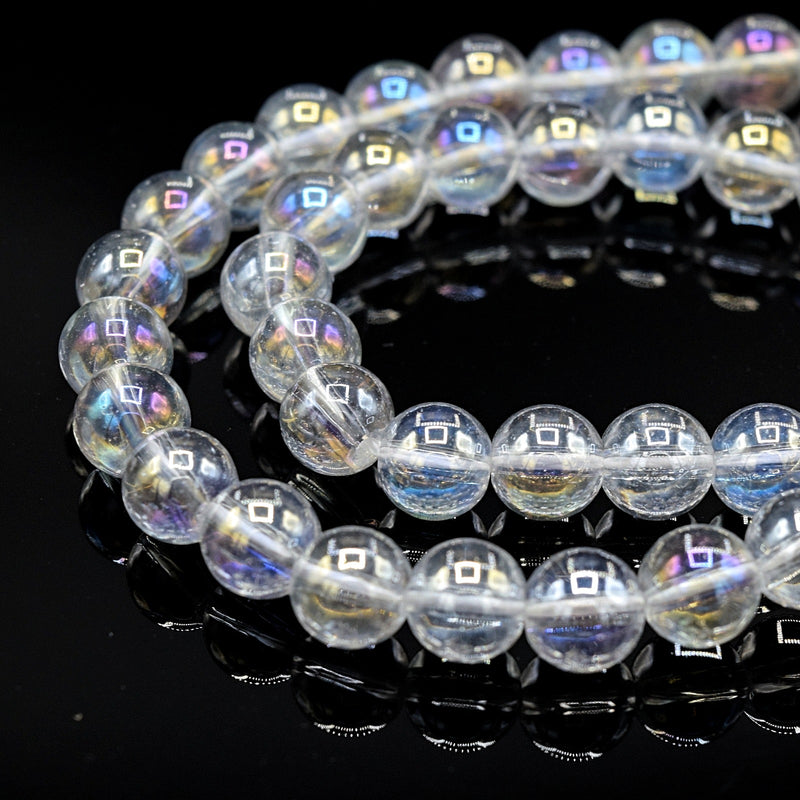 47 x Round 8mm Strand Gemstone Beads - Natural Clear Quartz AB