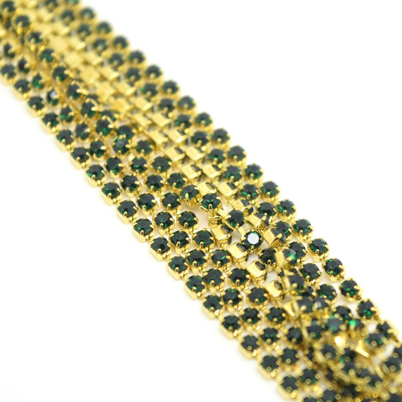 STAR BEADS: 1m Rhinestone Chains 2-2.1mm - Emerald / Gold Plated - RHINESTONE CHAIN