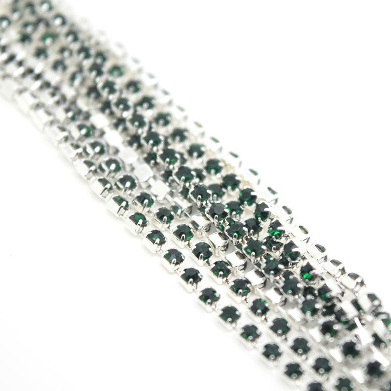 STAR BEADS: 1m Rhinestone Chains 2-2.1mm - Emerald / Silver Plated - RHINESTONE CHAIN