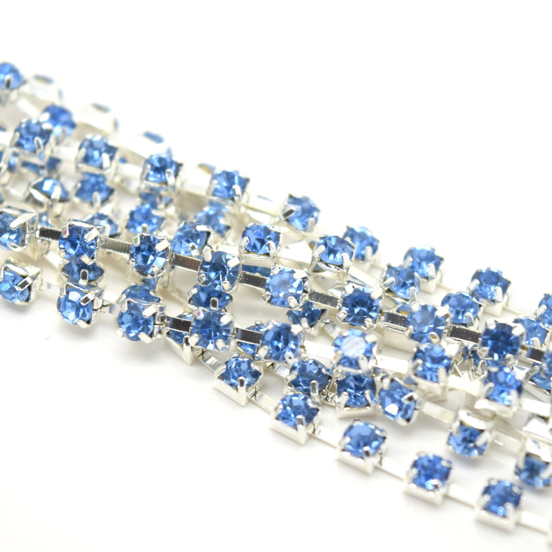 STAR BEADS: 1m Rhinestone Chains 2.80-3mm - Ice Blue / Silver Plated - RHINESTONE CHAIN