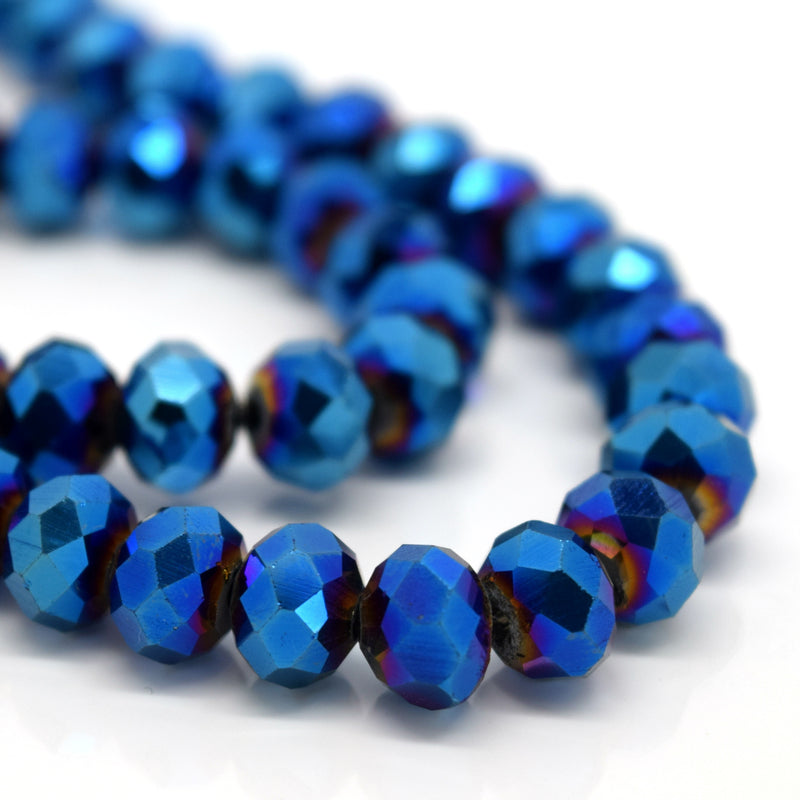 STAR BEADS: FACETED RONDELLE GLASS BEADS - METALLIC BLUE - Rondelle Beads