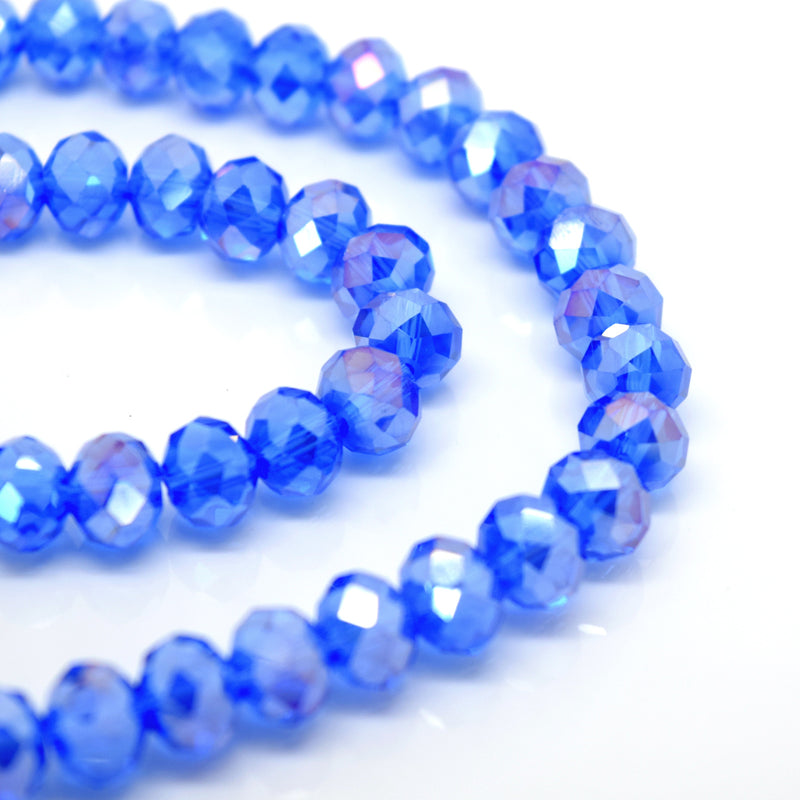 STAR BEADS: FACETED RONDELLE GLASS BEADS - SAPPHIRE AB - Rondelle Beads