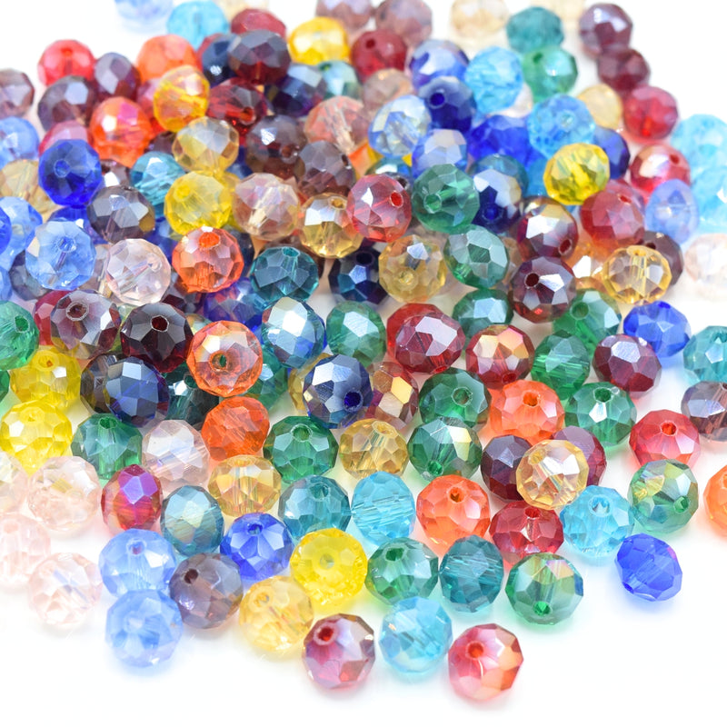 Faceted Rondelle Glass Beads - Mixed Lustre/AB