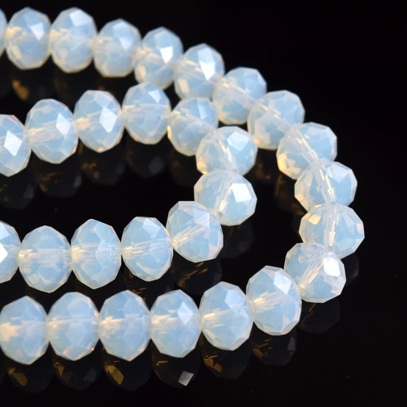 STAR BEADS: FACETED RONDELLE GLASS BEADS - WHITE OPAL - Rondelle Beads