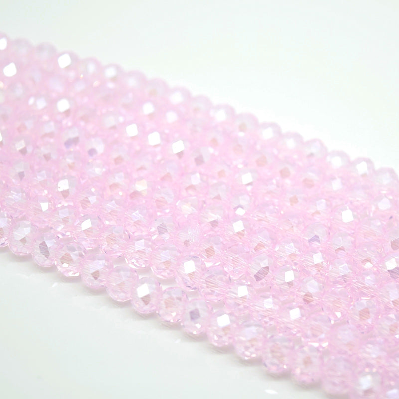Faceted Rondelle Glass Beads - Rose Lustre
