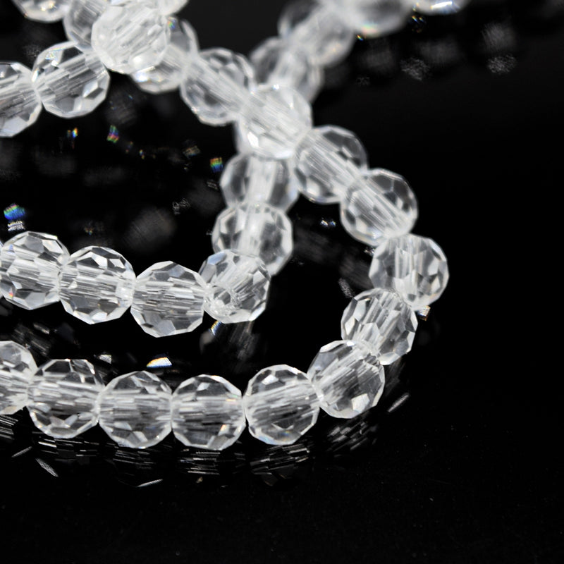 Faceted Round Glass Beads - Clear