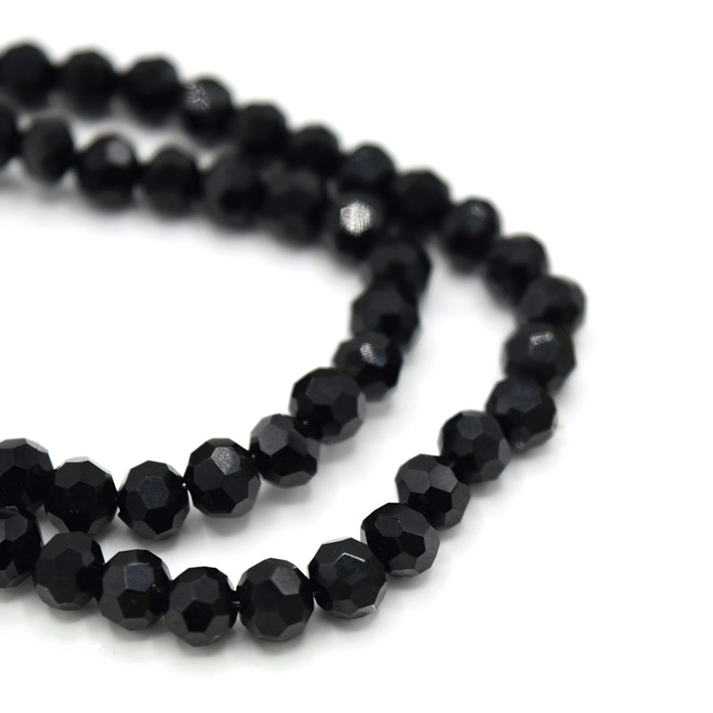 Faceted Round Glass Beads - Jet