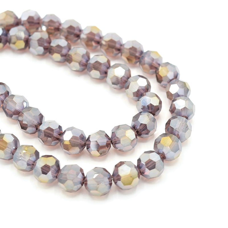 Faceted Round Glass Beads - Amethyst Lustre