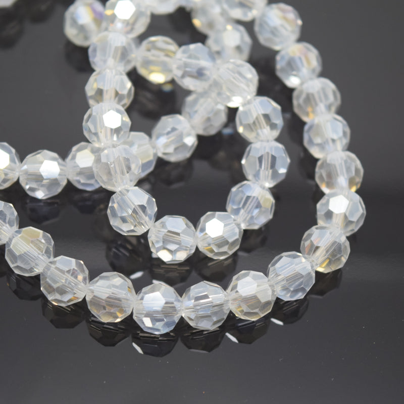 Faceted Round Glass Beads - Clear Lustre