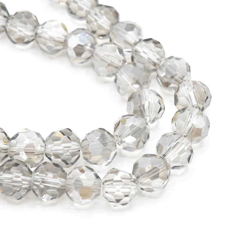 Faceted Round Glass Beads 8mm (70pcs) - Silver Shade