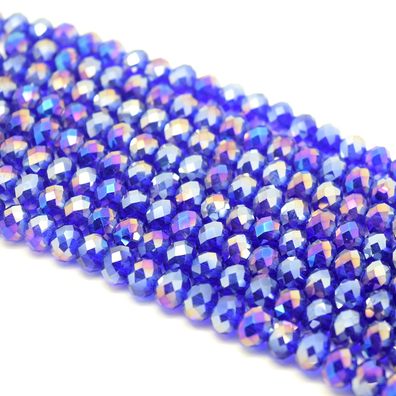 Faceted Rondelle Glass Beads - Royal Blue AB