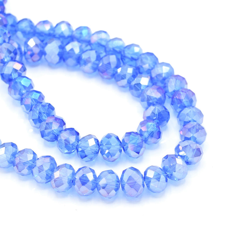 Faceted Rondelle Glass Beads - Light Sapphire AB