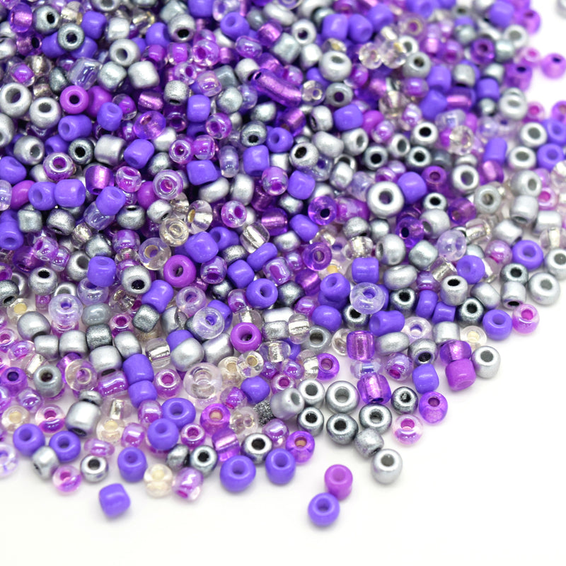 STAR BEADS: 2,000 x Purple / Silver / Clear Seed Glass Beads - 2.8x3.2mm (8/0) - Seed Beads