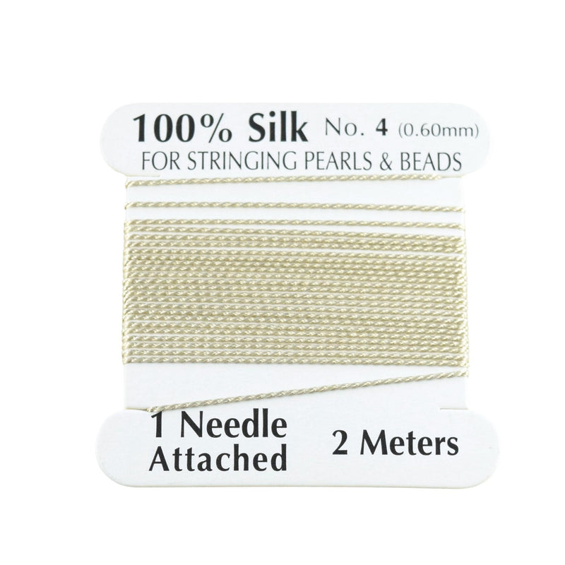 100% Natural Silk Beading Cord 0.6mm (2M) - Ecru (2X PACK)