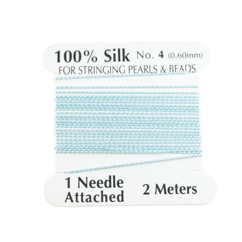 100% Natural Silk Beading Cord 0.6mm (2M) - Light Blue (2X PACK)
