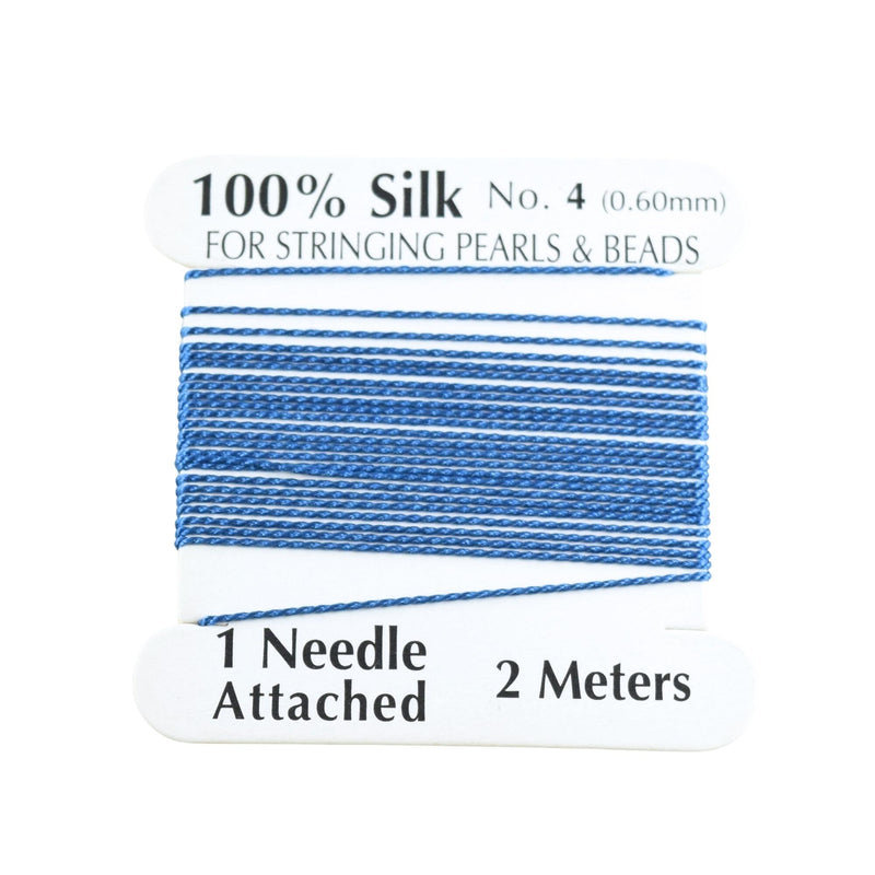 100% Natural Silk Beading Cord 0.6mm (2M) - Royal Blue (2X PACK)