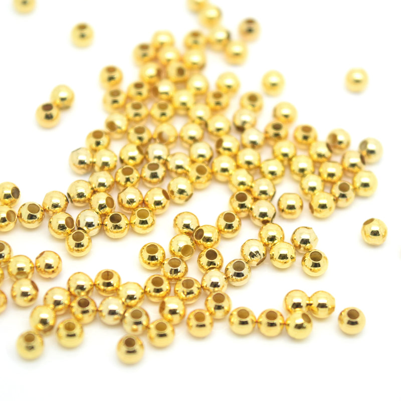 STAR BEADS: GOLD PLATED BRASS SMOOTH ROUND SPACER BEADS  - PICK SIZE - Spacer Beads