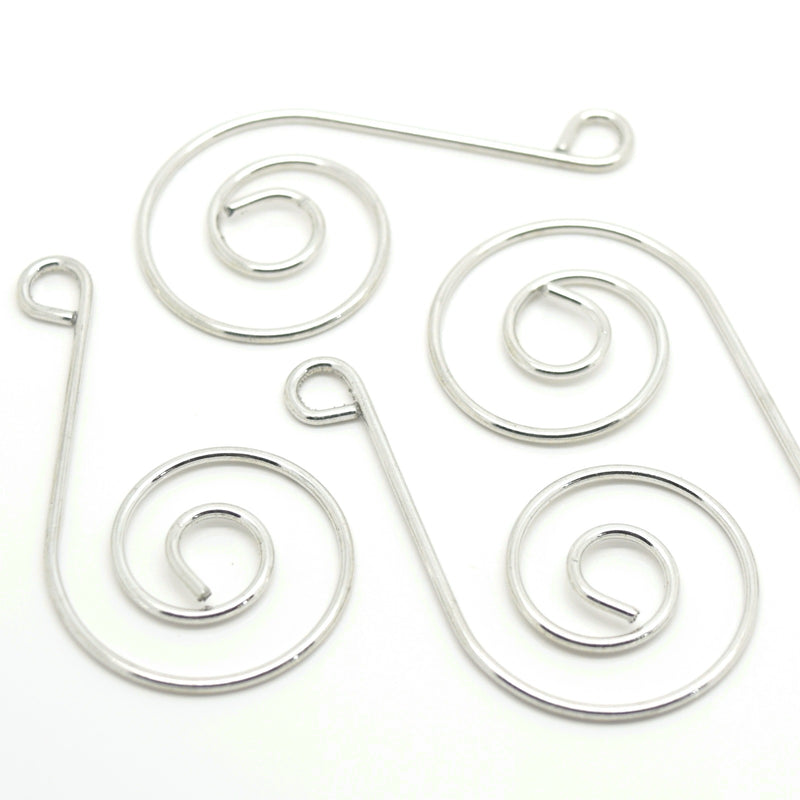 4 x Brass Suncatcher Spiral Hook 40x25mm - Silver Plated