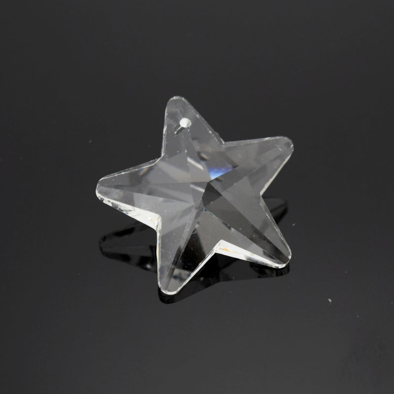 STAR BEADS: 2 x Faceted Glass Clear Star Pendants 28mm - Pendants