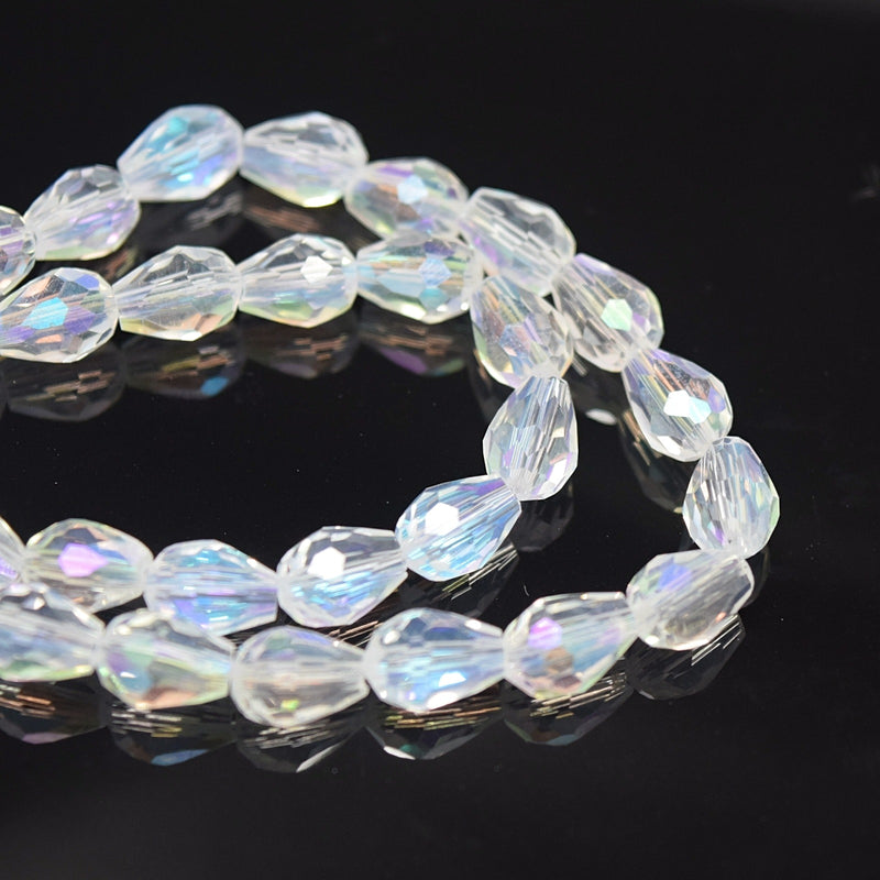 Faceted Teardrop Glass Beads - Clear AB