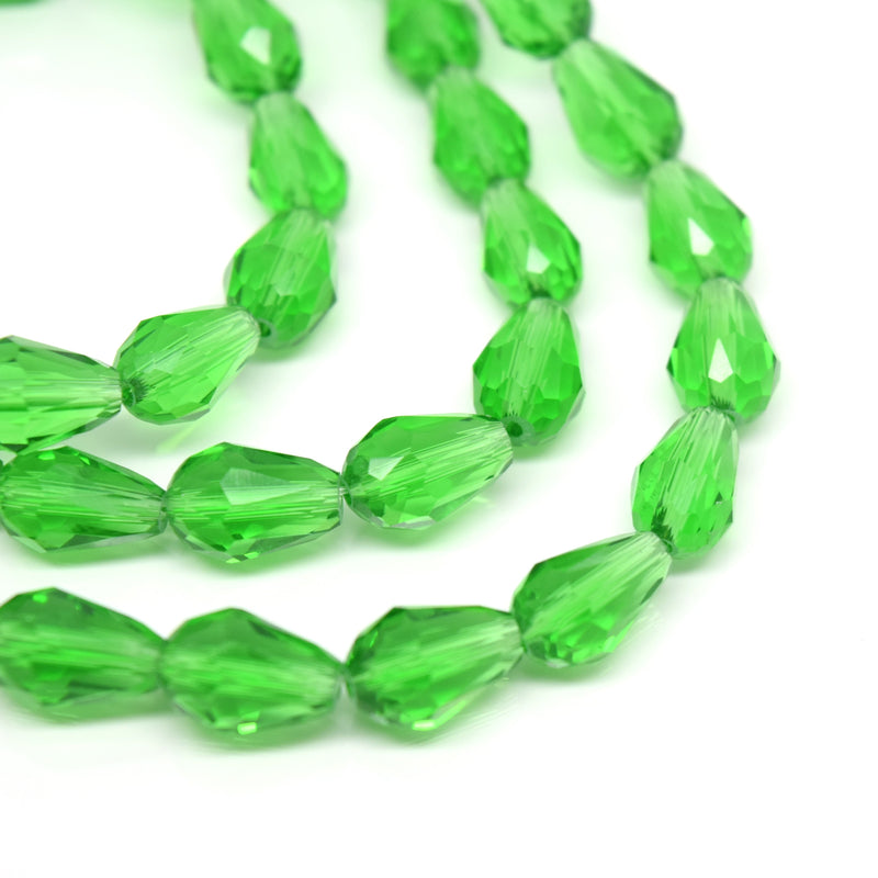 Faceted Teardrop Glass Beads  - Fern Green