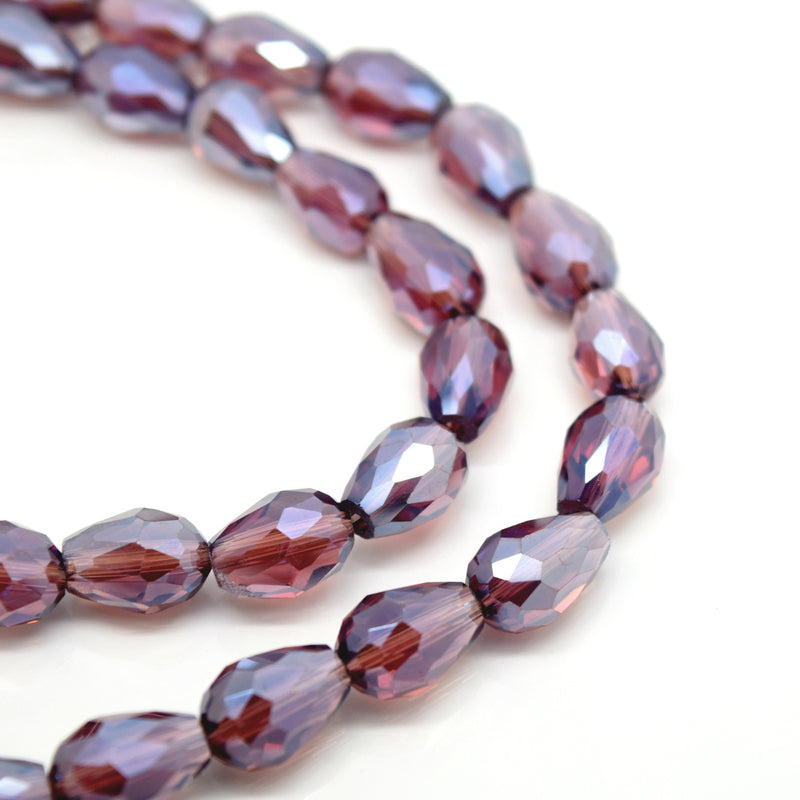 STAR BEADS: 60 x Faceted Teardrop Glass Beads Amethyst Lustre - 8x11mm - Teardrop Beads