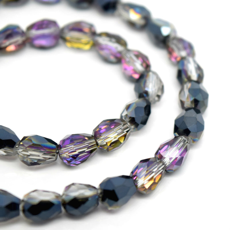 Faceted Teardrop Glass Beads Jet/Grey/Violet - 5x7mm