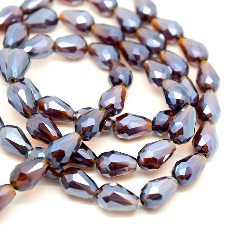STAR BEADS: 60 x Faceted Teardrop Glass Beads Amber Lustre - 8x11mm - Teardrop Beads
