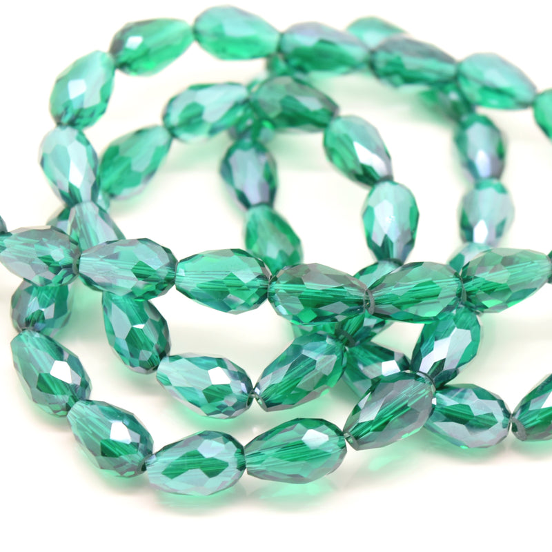 STAR BEADS: 60 x Faceted Teardrop Glass Beads Emerald Lustre - 8x11mm - Teardrop Beads