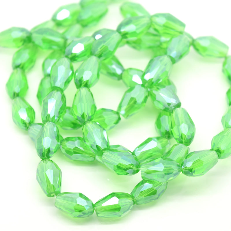 STAR BEADS: 60 x Faceted Teardrop Glass Beads Fern Green Lustre - 8x11mm - Teardrop Beads
