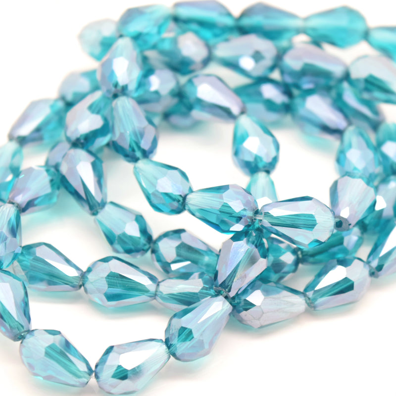 STAR BEADS: 60 x Faceted Teardrop Glass Beads Turquoise Lustre - 8x11mm - Teardrop Beads
