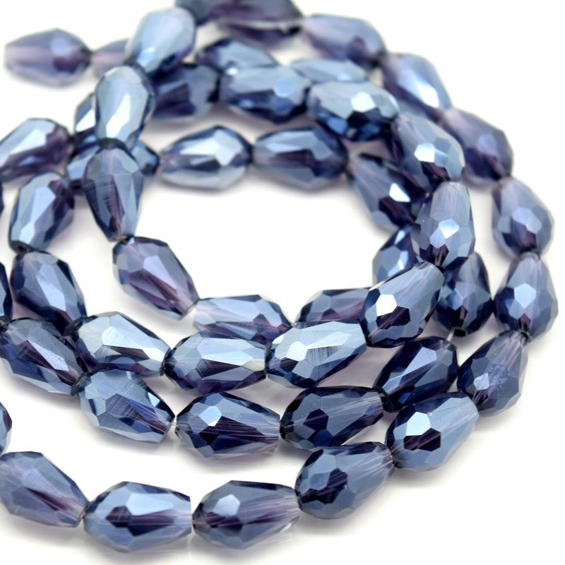 STAR BEADS: 60 x Faceted Teardrop Glass Beads Violet Lustre - 8x11mm - Teardrop Beads