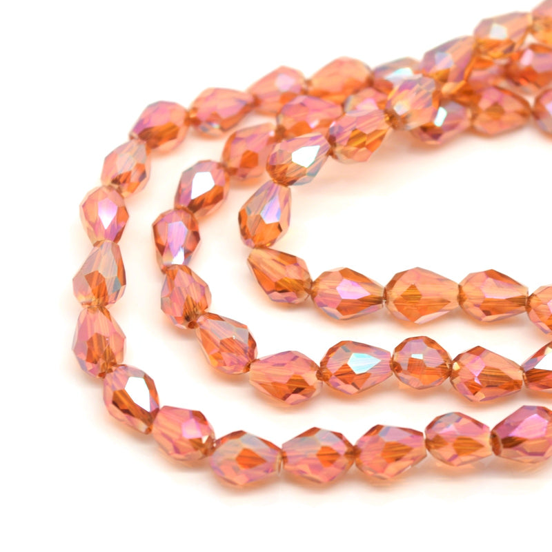 70 x Faceted Teardrop Glass Beads Orange AB - 5x7mm