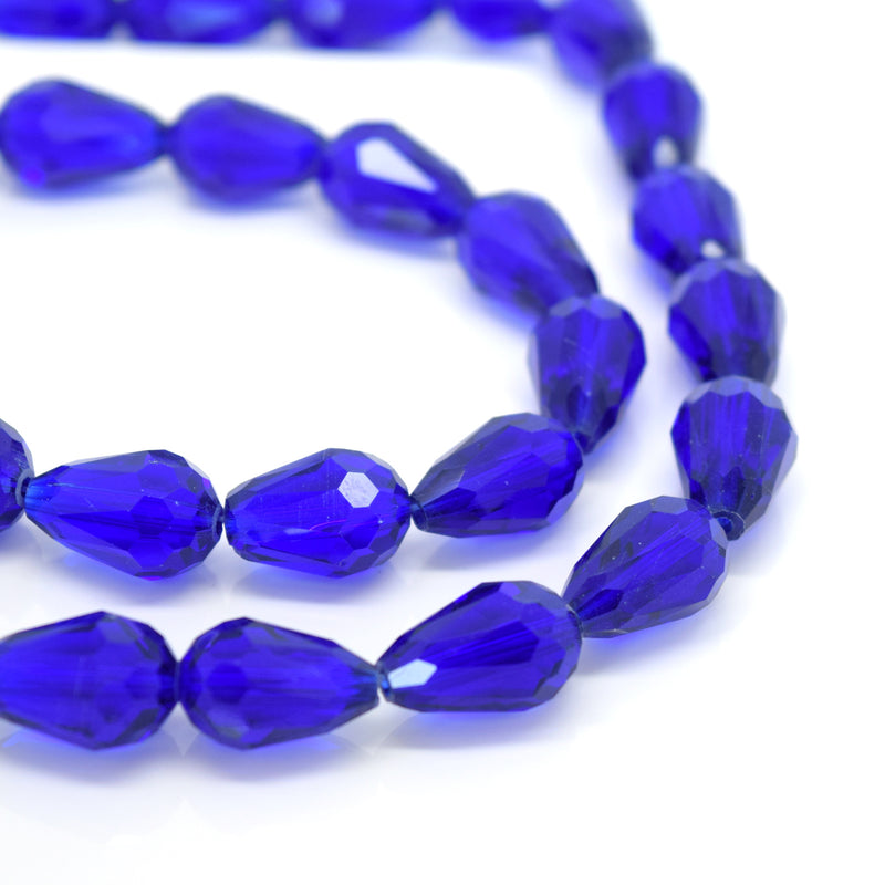Faceted Teardrop Glass Beads  - Royal Blue