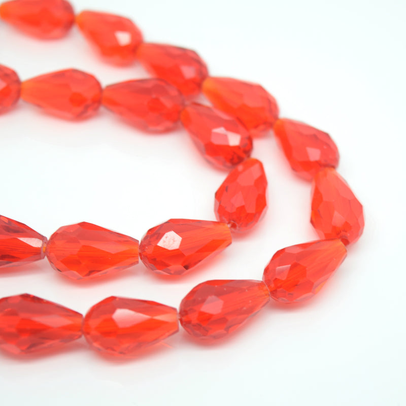 Faceted Teardrop Glass Beads  - Light Siam